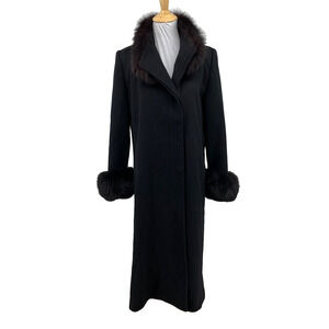 Vintage Elegant Fashions Coat Womens Medium Wool Fur Trimming Hidden Button Long